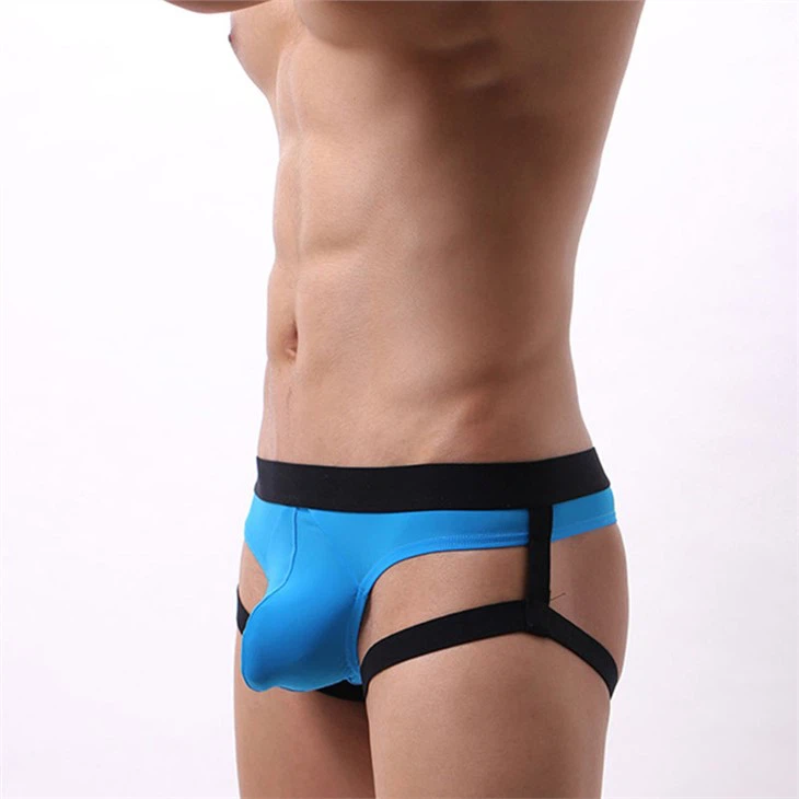 Customized hot underwear mens boxer briefs blue color sexy jock strap black waist band