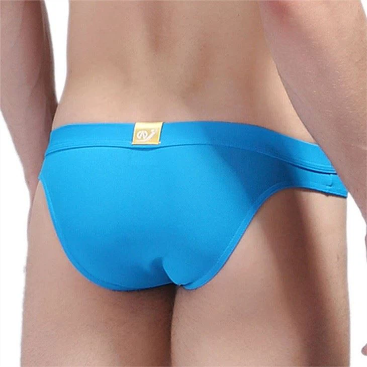 Ultra lower rise sexy male nylon briefs nice blue color fashion wear apparel seamless oem cusom jacquard logo breathable